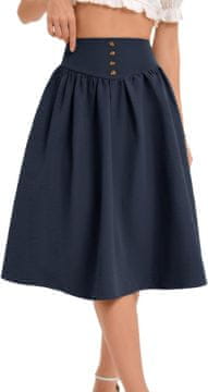 Krilasta midi krilo visok pas vintage rockabilly A-linija temno modra L mehka elastična tkanina skrita zadrga casual za delo in zabavo