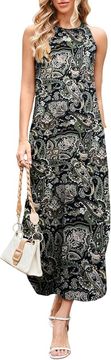 Ženska Maxi Poletna Obleka Halter Paisley Zelena z Razcepom Prostorna Dihajoča Lahka Elegantna Plaža Piknik M 40-42
