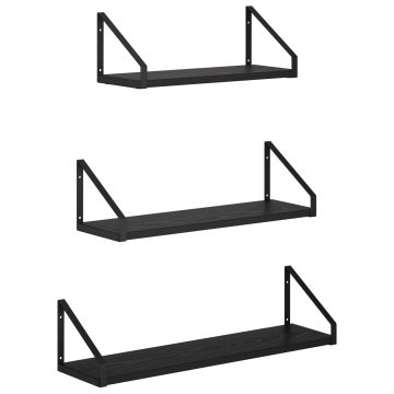 Vidaxl Stenske police 3 kos Črni hrast 60 x 16 x 15,5 cm
