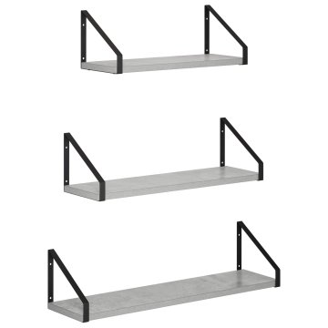 Vidaxl Stenske police 3 kos Betonsko siva 60 x 16 x 15,5 cm