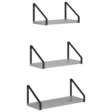 Vidaxl Stenske police 3 kos Siva Sonoma 40 x 16 x 15,5 cm
