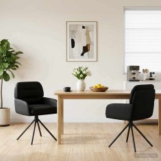 Vidaxl Vrtilne jedilne stole 2 kos Umetno usnje Črna 59 x 59,5 x 90 cm