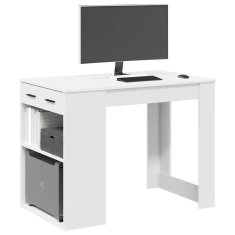 Vidaxl Pisalna miza s predalom in polico bela 102x62x77,5 cm inž. les