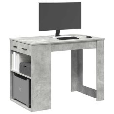 Vidaxl Pisalna miza s predalom in polico betonsko siva 102x62x77,5 cm
