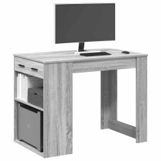 Vidaxl Pisalna miza s predalom in polico siva sonoma 102x62x77,5 cm
