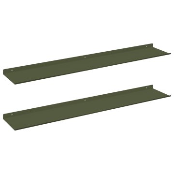 Vidaxl Ležeča polica 2 kos Oljčno zelena 100 x 18 x 2,5 cm Jeklo