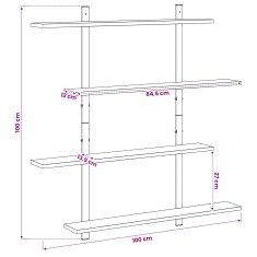 Vidaxl Stenska polica Črni hrast 100 x 13,5 x 101 cm Iverna plošča