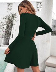Ženska rebrasta obleka V-neck casual slim fit kratek rokav zelena poliester XXL