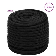 Vidaxl Večnamenska vrv 18 mm 100 m Črna Poliester