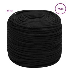 Vidaxl Večnamenska vrv 10 mm 100 m Črna Poliester