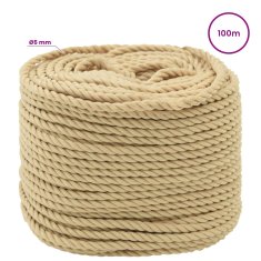 Vidaxl Večnamenska uporabna vrv 5 mm 100 m Naravna PP