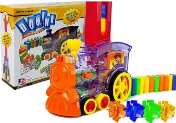 slomart LEAN TOYS LED lokomotiva, ki postavlja domino kocke