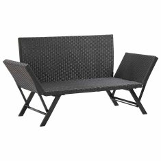 Vidaxl Vrtna klop z blazinami 176 cm črn poli ratan