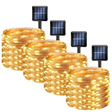 KJB Solarna svetlobna veriga 32 m, 300 LED, topla bela svetloba, 4 kosi