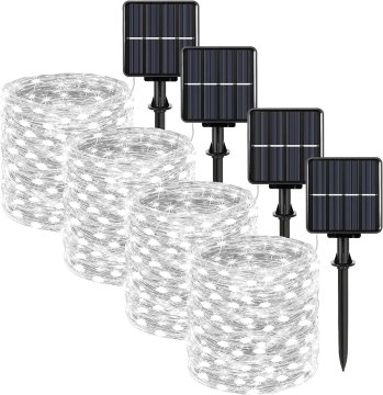 KJB Solarna svetlobna veriga 32 m, 300 LED, bela svetloba, 4 kosi