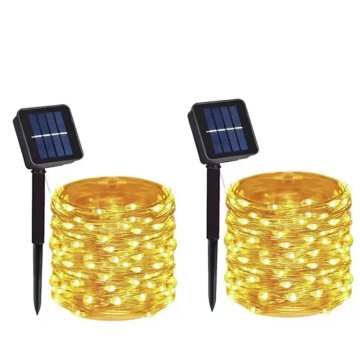 KJB Solarna svetlobna veriga 22 m, 200 LED, topla bela svetloba, 2 kosa