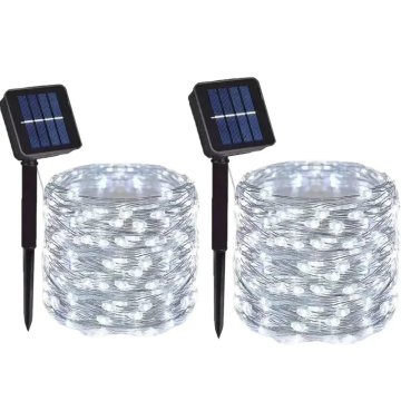KJB Solarna svetlobna veriga 22 m, 200 LED, bela svetloba, 2 kosa