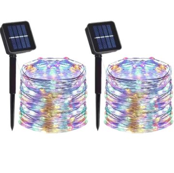 KJB Solarna svetlobna veriga 22 m, 200 LED, večbarvna svetloba, 2 kosa