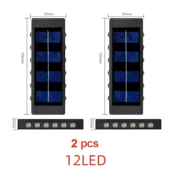 KJB Solarna stenska svetilka gor/dol, 12 LED, bela svetloba, 2 kosa
