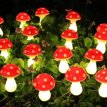 KJB Solarna vrtna svetlobna veriga v obliki gob, 7 m, 12 LED, topla bela