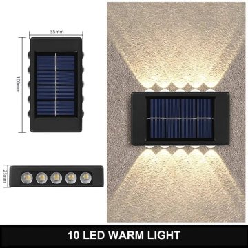 KJB Solarna stenska svetilka gor/dol, 10 LED, topla bela svetloba, 2 kosa