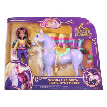 UNICORN ACADEMY svetleči samorog Wildstar 28 cm z lutko Sophia 24 cm