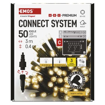 Emos Premium LED povezovalna veriga utripajoča, ledene sveče, 3 m