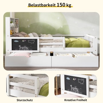 SONNENH Otroška postelja, 90 × 200 cm, masivni les / MDF, bela, predali za shranjevanje, za spalnico