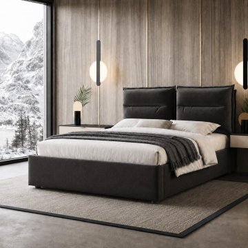 SONNENH Posteljni okvir, 140 × 200 cm, žamet, črna, 203 × 141 × 107 cm, prostor za shranjevanje, za spalnico