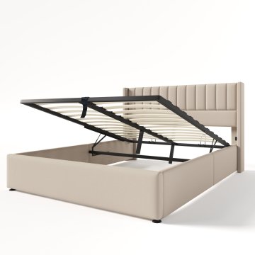 SONNENH Posteljni okvir, 140 × 200 cm, lan, bež, 214.5 × 153 × 113 cm, za spalnico