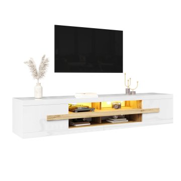SONNENH TV omarica, iverna plošča, bela, 200 × 40 × 38 cm, led osvetlitev, prostor za shranjevanje, za dnevno sobo