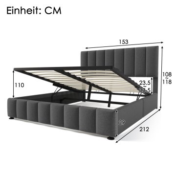 SONNENH Posteljni okvir, 140 × 200 cm, lan, siva, 212 × 153 × 118 cm, prostor za shranjevanje, za spalnico