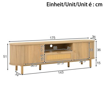 SONNENH TV omarica, MDF, naravna, 175 × 36 × 51 cm, predali za shranjevanje, za dnevno sobo