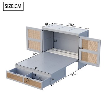SONNENH Posteljni okvir, 140 × 200 cm, les, siva, 202 × 145.5 × 126 cm, za spalnico