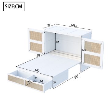 SONNENH Posteljni okvir, 140 × 200 cm, les, bela, 202 × 145.5 × 126 cm, za spalnico