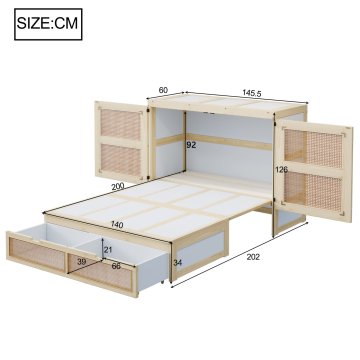 SONNENH Posteljni okvir, 140 × 200 cm, les, 202 × 145.5 × 126 cm, za spalnico