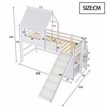 SONNENH Otroška postelja, 90 × 200 cm, masivni les / MDF, bela, 208 × 219 × 219 cm, za spalnico