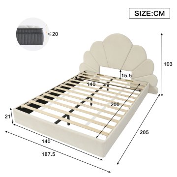 SONNENH Posteljni okvir, 140 × 200 cm, žamet, bež, 205 × 187.5 × 103 cm, za spalnico