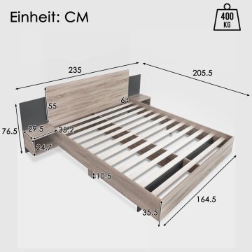 SONNENH Posteljni okvir, 160 × 200 cm, masivni les, 205.5 × 235 × 76.5 cm, za spalnico