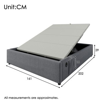 SONNENH Posteljni okvir, 160 × 200 cm, siva, 202 × 161 × 29 cm, priključek usb, za spalnico