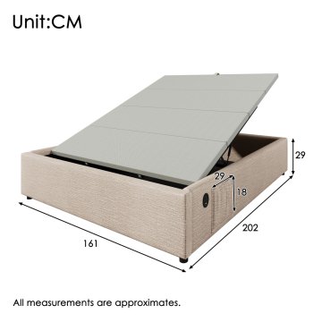SONNENH Posteljni okvir, 160 × 200 cm, lan, bež / naravna, 202 × 161 × 29 cm, priključek usb, za spalnico