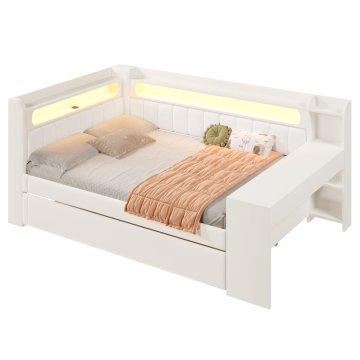 SONNENH Posteljni okvir, 140 × 200 cm, bela, 237 × 153.5 × 93.5 cm, led osvetlitev, priključek usb, za spalnico