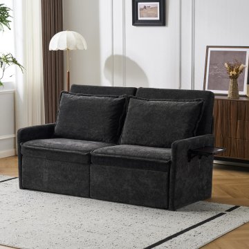 SONNENH Kavč, ženilja, črna, 172.5 × 71 × 95 cm, zložljiva izvedba, priključek usb, za dnevno sobo