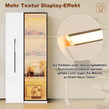SONNENH Vitrina, MDF, bela, 70 × 40 × 160 cm, led osvetlitev, predali za shranjevanje, za urejeno shranjevanje
