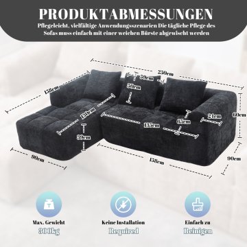 SONNENH Kavč, ženilja, črna, upravljanje z daljincem, nasloni za roke, za dnevno sobo