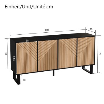 SONNENH Kredenca, MDF / iverna plošča, črna / naravna, 160 × 38 × 75 cm, prostor za shranjevanje, za urejeno shranjevanje