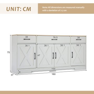 SONNENH Kredenca, MDF, bela, 160 × 37 × 75 cm, za urejeno shranjevanje