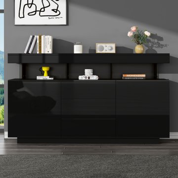 SONNENH Kredenca, 140 × 35 × 80 cm, iverna plošča, črna, led osvetlitev, za urejeno shranjevanje