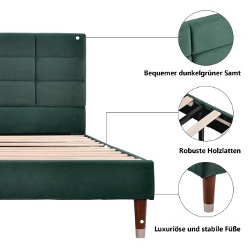 SONNENH Posteljni okvir, 140 × 200 cm, žamet, zelena, 209 × 141 × 101 cm, za spalnico