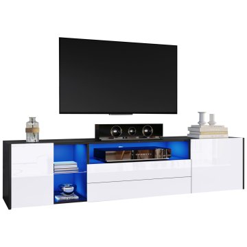 SONNENH TV omarica, 180 × 40 × 45 cm, iverna plošča, bela / črna, led osvetlitev, predali za shranjevanje, za dnevno sobo